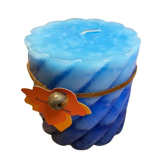 2 x SCENTED PILLAR WAX CANDLES SHAPED BLUE OCEAN BREEZE wick christmas home