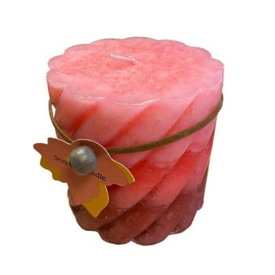 2 x SCENTED PILLAR WAX CANDLES SHAPED PINK ROSE wick christmas home party