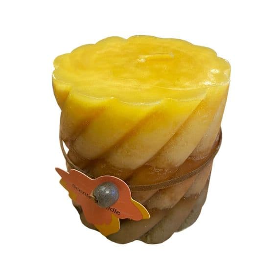 2 x SCENTED PILLAR WAX CANDLES SHAPED YELLOW CINNAMON wick christmas party home