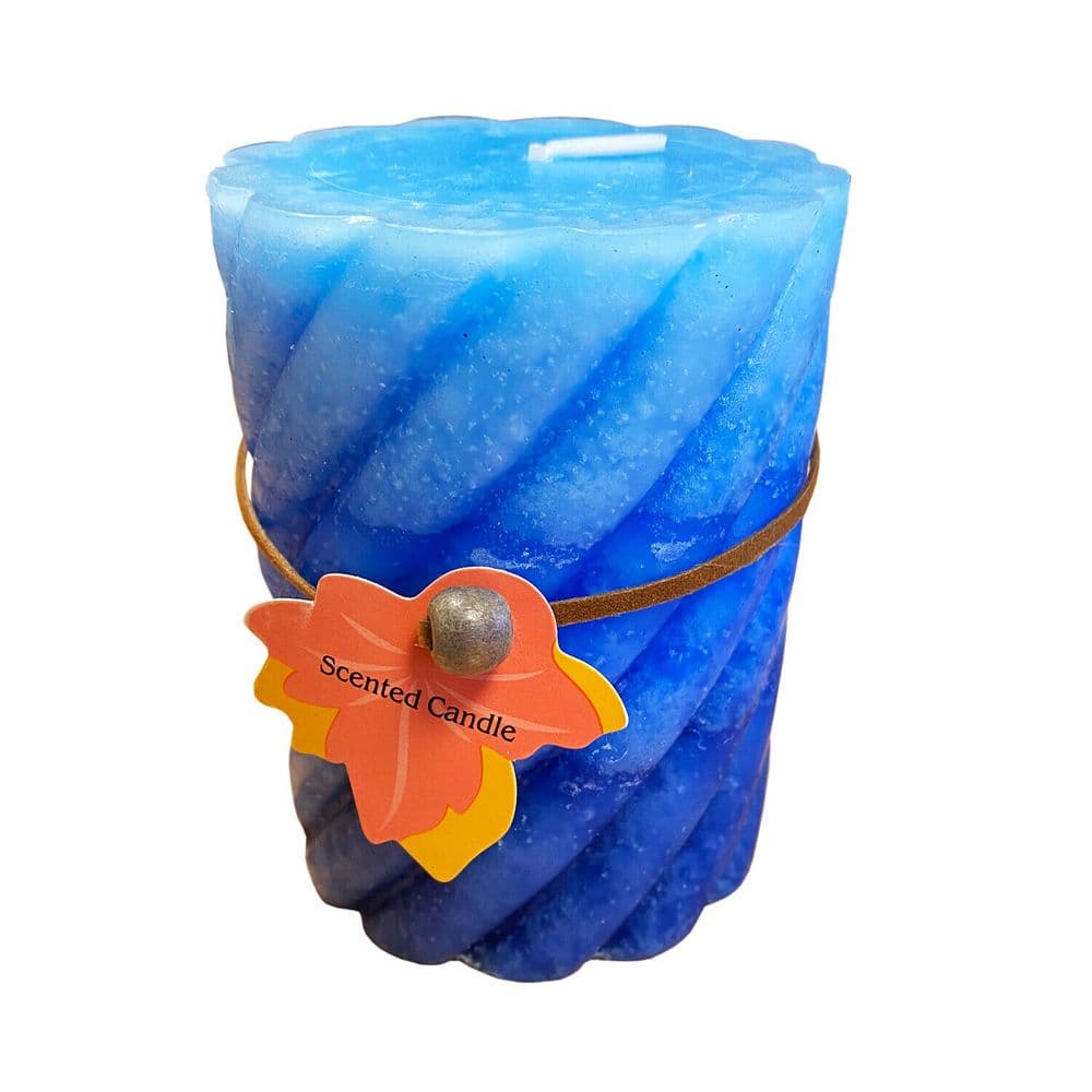 2 x SCENTED WAX PILLAR CANDLES SHAPED BLUE OCEAN BREEZE wick christmas home
