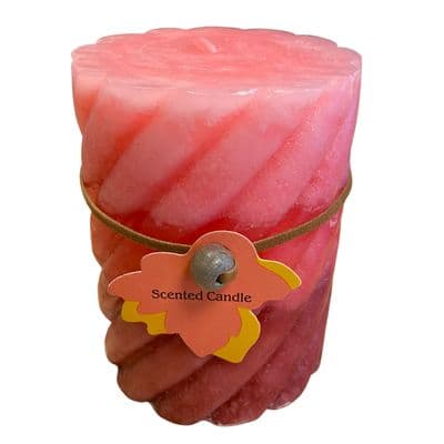 2 x  SCENTED WAX PILLAR CANDLES SHAPED PINK ROSE wick christmas home party
