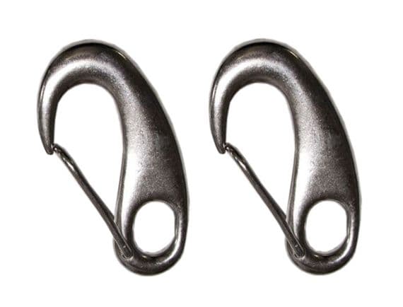 2 x TACK SPRING SNAP HOOKS WITH EYE - STAINLESS STEEL - 100mm marine ...