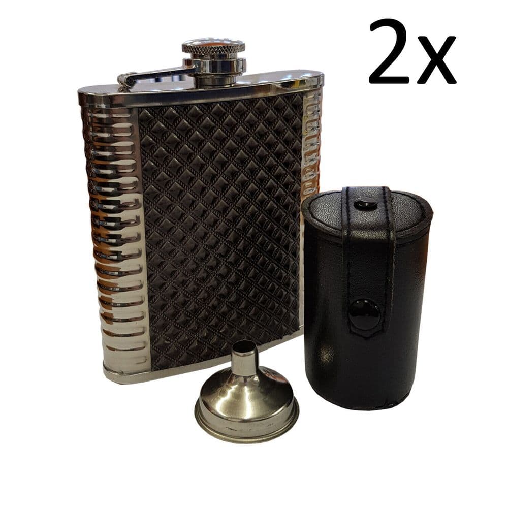 2 x WHISKY SPIRITS DELUXE FLASK SET travel shooting walking camping gin