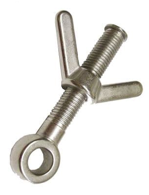 24mm x 160mm STAINLESS STEEL MARINE LONG SHANK EYEBOLT with WING NUT boat deck