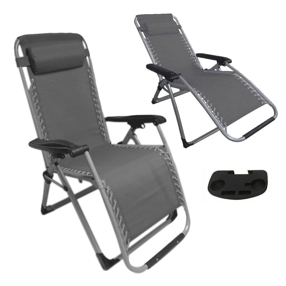 2x Zero Gravity Recliner Chairs & 1 x Table Deluxe Folding Garden Sun