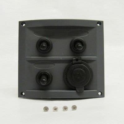 3 GANG 12v SPLASHPROOF MARINE SWITCH PANEL CIGARETTE SOCKET - ROCKER boat yacht