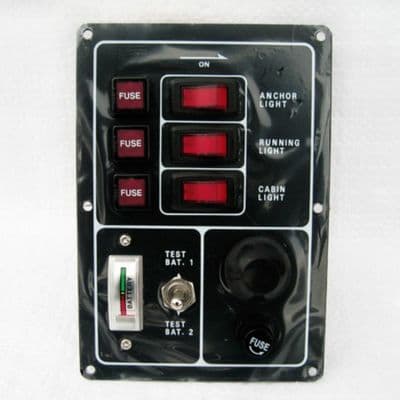 3 GANG 12v WATER RESISTANT MARINE SWITCH PANEL with HORN and BATTERY TEST boat