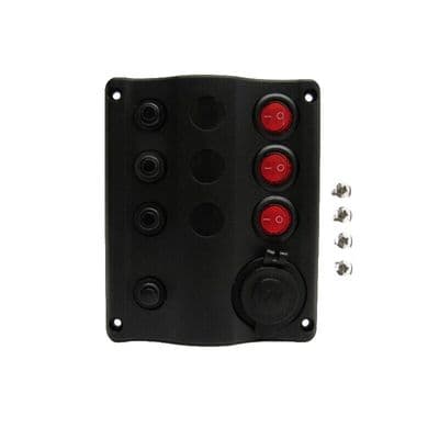 3 GANG 12v WATER RESISTANT SWITCH PANEL CIRCUIT BREAKER & CIGARETTE SOCKET boat