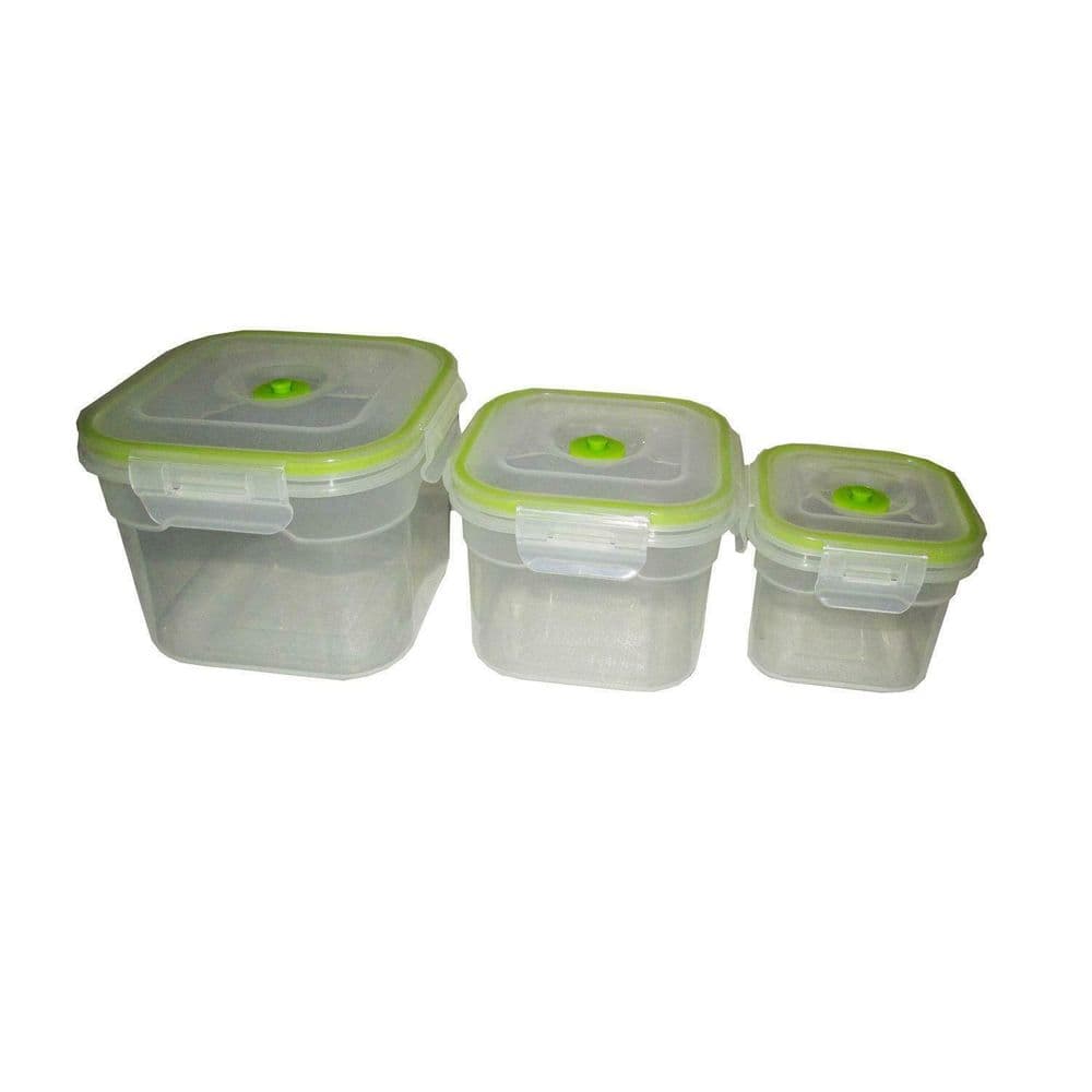 3 piece RECTANGULAR VACUUM FOOD STORAGE CONTAINER SET with PUMP kitchen ...