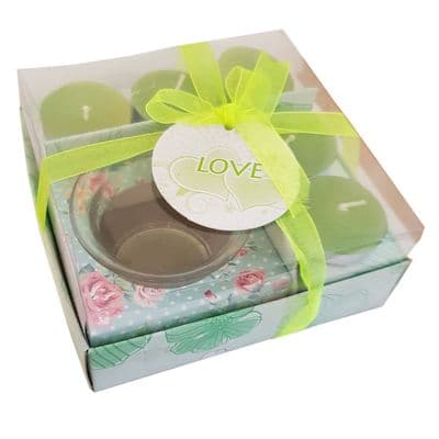 4 PACKS )20 candles) GREEN WAX TEA LIGHT CANDLE SET christmas party present