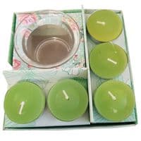 4 PACKS )20 candles) GREEN WAX TEA LIGHT CANDLE SET christmas party present