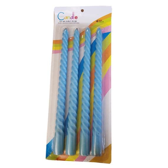4 x 250mm long BLUE WAX TABLE CANDLES birthday party