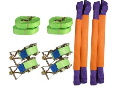 4 x 35mm x 6M HI VIS RATCHET TIE DOWN RECOVERY WHEEL STRAPS with ROUND SLINGS