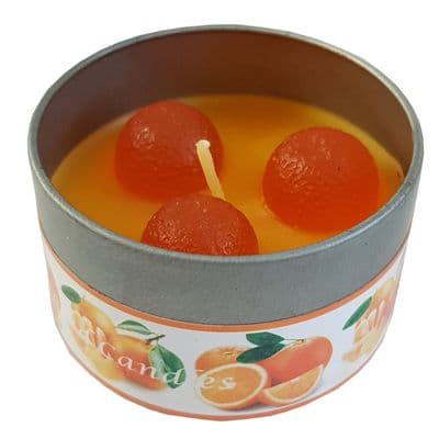 4 x ORANGE FRAGRANCE WAX CANDLE in TIN christmas party