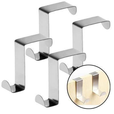 4 x Over Door Hook Hangers Stainless Steel Kitchen Bathroom Cupboard Drawer