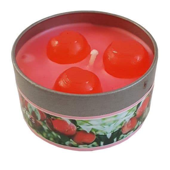 4 x PEACH FRAGRANCE WAX CANDLE in TIN christmas party