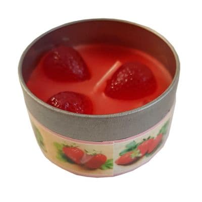 4 x STRAWBERRY WAX SCENTED CANDLES in TIN christmas party candle