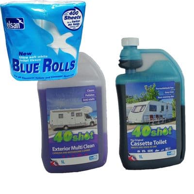 40 SHOT CASSETTE CHEMICAL   EXTERIOR MULTI CLEAN + TOILET ROLL caravan motorhome