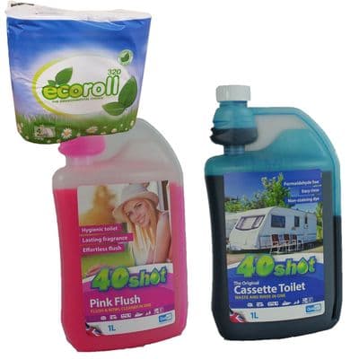 40 SHOT CASSETTE + PORTABLE TOILET PINK FLUSH + ECO ROLL caravan motorhome boat