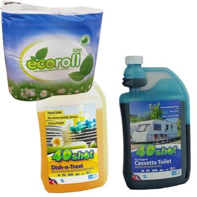 40 SHOT CASSETTE TOILET + 40 SHOT DISH N' TREAT + ECO ROLL caravan motorhome