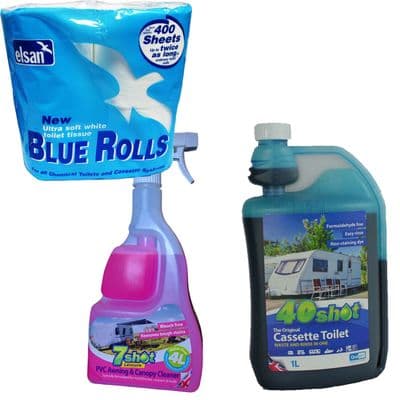 40 SHOT CASSETTE TOILET + 7 SHOT PVC AWNING CLEANER + ELSAN caravan motorhome