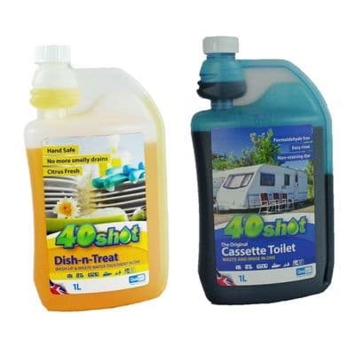 40 SHOT CASSETTE TOILET CHEMICAL + 40 SHOT DISH N' TREAT caravan motorhome boat