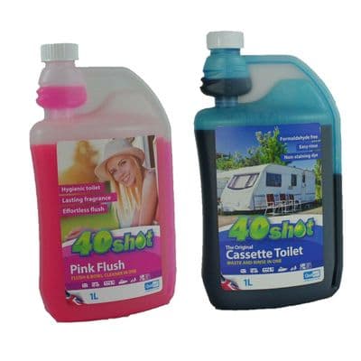 40 SHOT CASSETTE TOILET CHEMICAL + PORTABLE PINK FLUSH caravan motorhome boat