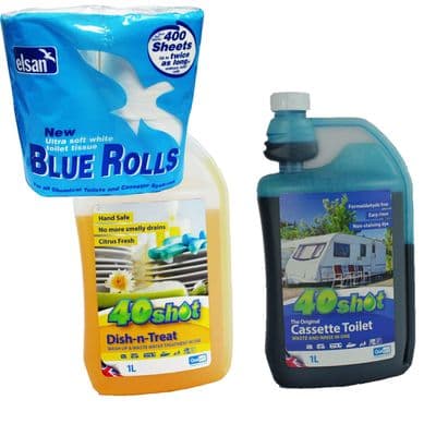 40 SHOT CASSETTE TOILET + DISH N' TREAT + TOILET ROLL caravan motorhome boat