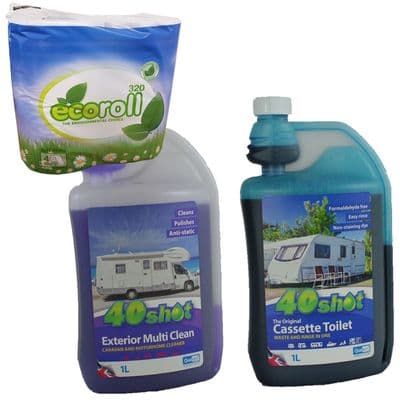 40 SHOT CASSETTE TOILET + EXTERIOR MULTI CLEAN + ECO ROLL caravan boat motorhome