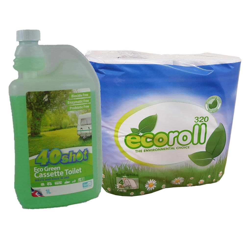 40 SHOT ECO GREEN PORTABLE TOILET CHEMICAL with ECO ROLL caravan motorhome boat