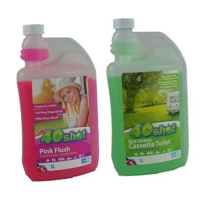 40 SHOT ECO GREEN TOILET CHEMICAL + 40 SHOT PINK FLUSH caravan motorhome boat
