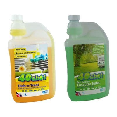 40 SHOT ECO TOILET CHEMICAL + 40 SHOT DISH N' TREAT caravan motorhome boat waste