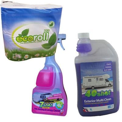 40 SHOT MULTI CLEAN + 7 SHOT PVC AWNING CLEANER + ECO ROLL caravan motorhome car