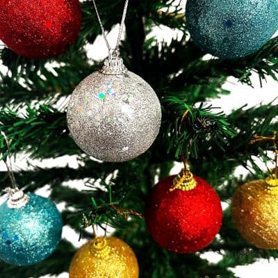 48 x CHRISTMAS BAUBLES GLITTER RED GOLD SILVER BLUE XMAS TREE BALLS ornament