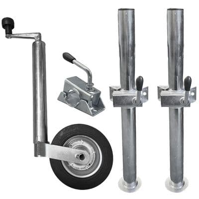 48mm Jockey Wheel and Clamp + 2 x 34mm Prop Stands With Clamps trailer Caravan