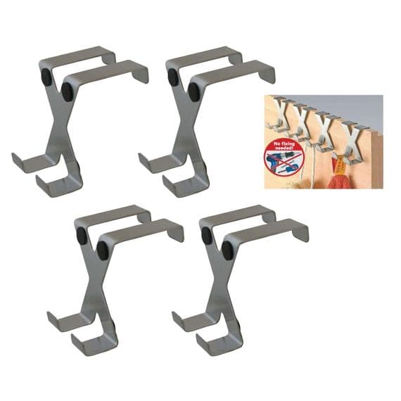 4x Over the Door Hook Hangers Stainess Steel Coat Towel Hanging Bathroom Kitchen