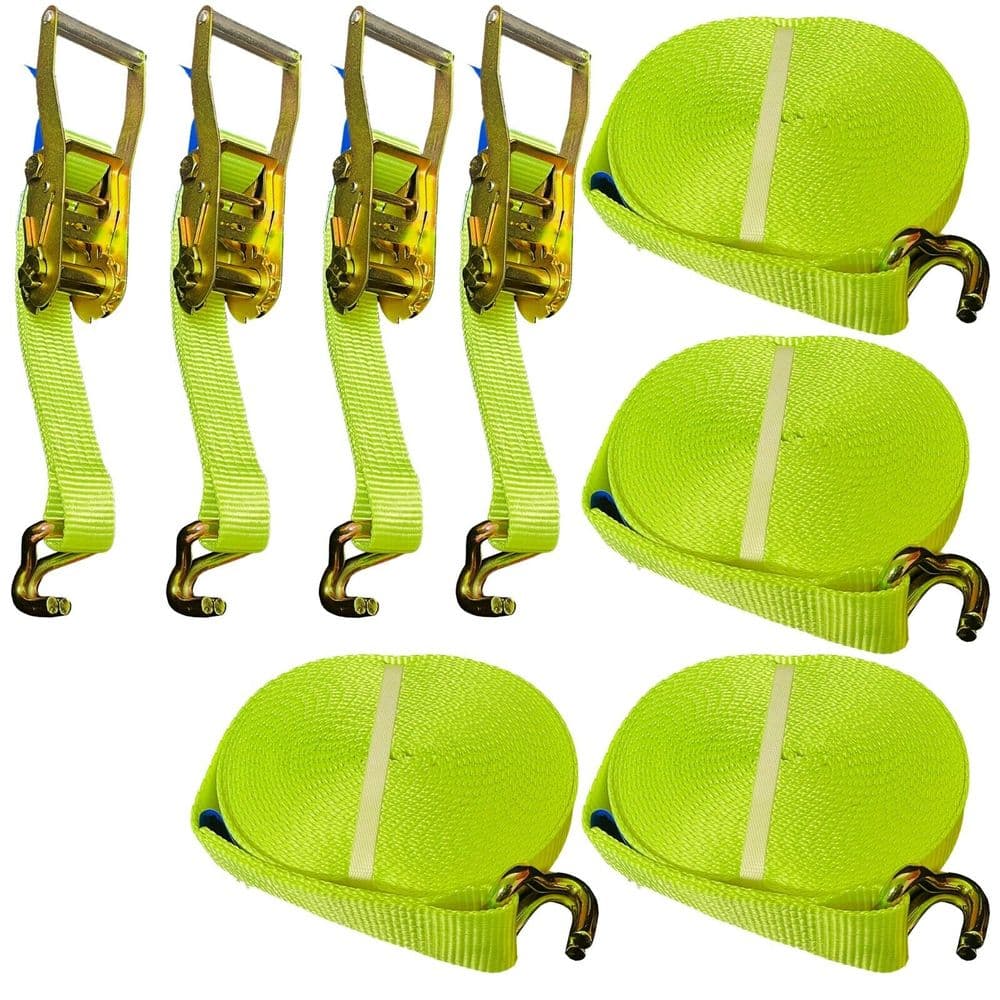 4x Ratchet Strap 6m 50mm 5T - 5000kg 6 Metre High Visibility Lashing ...