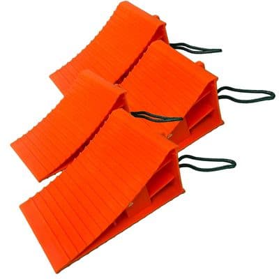 4x Wheel Chock with Handle & Rope Large Car Caravan Motorhome Camper Van Trailer