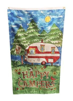 5 feet x 3 feet HAPPY CAMPERS FLAG with EYELETS caravan camping motorhome boat