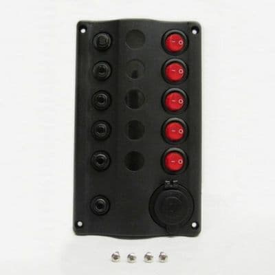 5 GANG 12v WAVE WATER RESISTANT SWITCH PANEL - CIRCUIT BREAKERS marine boat car