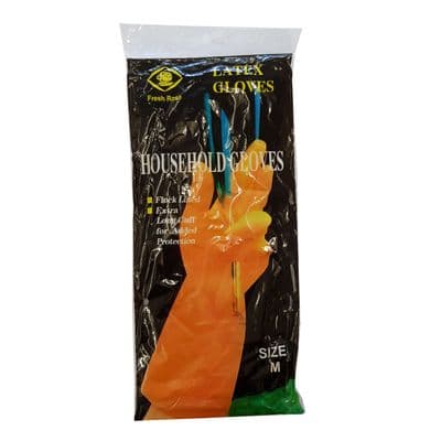 5 packs x LATEX PROTECTIVE LONG CUFF GLOVES kitchen washing up cleaning
