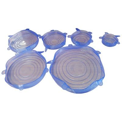6 pcs STRETCH SILICONE FOOD BOWL STORAGE COVER LIDS kitchen camping picnic bbq