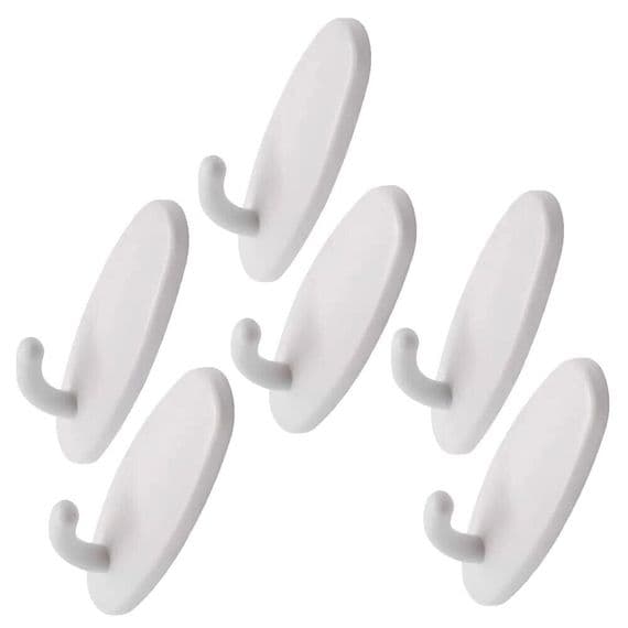 6 x Self Adhesive Hooks Wall Hanger Multi Purpose Sticky Bathroom Key Coat