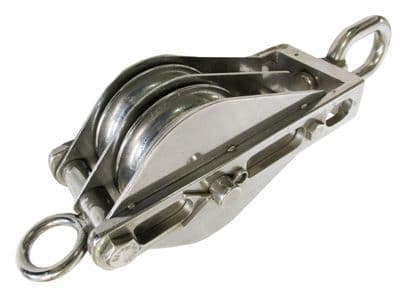 75mm STAINLESS STEEL MARINE DOUBLE SHEAVE BLOCK with SWIVEL EYE yacht