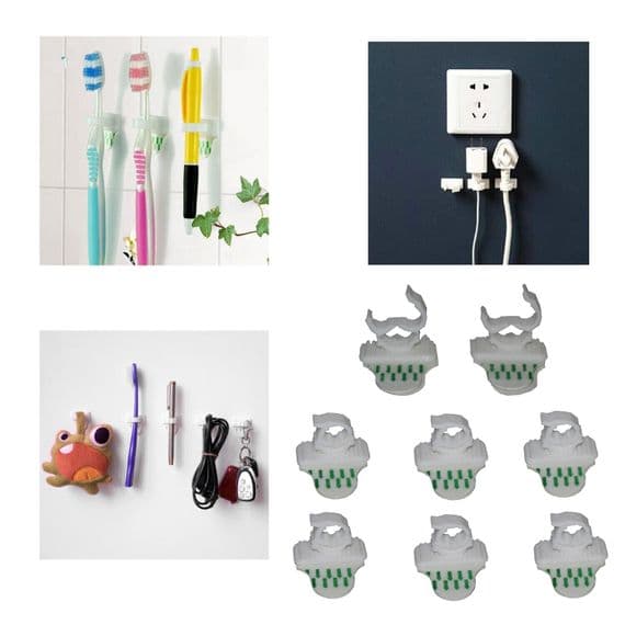 8x Self Adhesive Hook Clip Wall Hanger Cable Wire Toothbrush Pen Keys Stick On