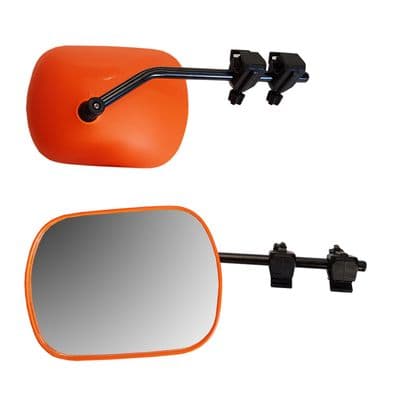 AERODYNAMIC TOWING MIRROR HI VIS ORANGE caravan motorhome CONVEX GLASS - PAIR