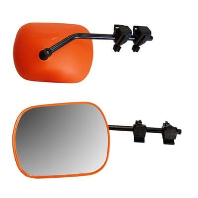 AERODYNAMIC TOWING MIRROR HI VIS ORANGE caravan motorhome FLAT GLASS - PAIR