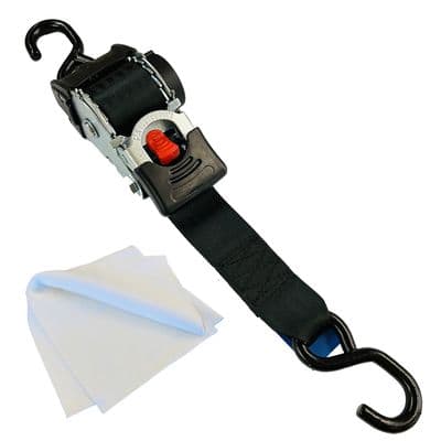 AUTO RETRACT RATCHET TIE DOWN STRAPS 50mm x 3 metre + GENUINE CHAMOIS LEATHER