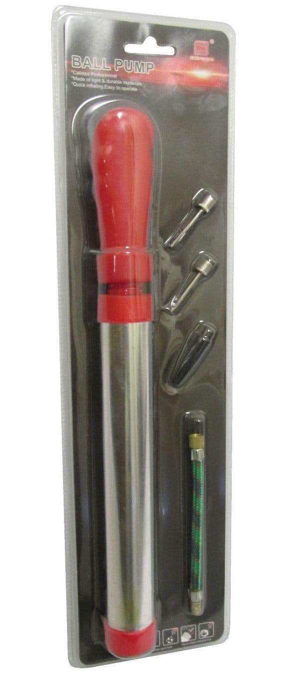 BALL AIR PUMP with HOSE NEEDLE and NOZZLE red handle with aluminium tube