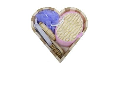 BATH GIFT SET in HEART SHAPED WOOD CONTAINER bathroom present